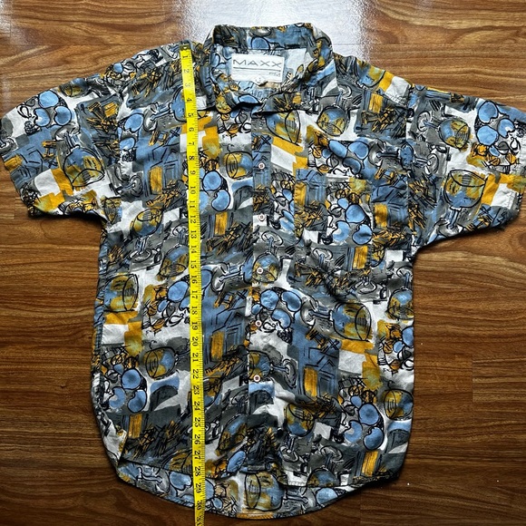 90's Vintage MAXX FM Button Up Shirt Abstract Art Print Size Large - Picture 9 of 9
